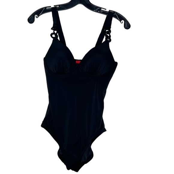 Spanx Bra-LLelujah Black Soft Chain One Piece Swimsuit Bathing Suit Size 6B/C - Picture 4 of 13